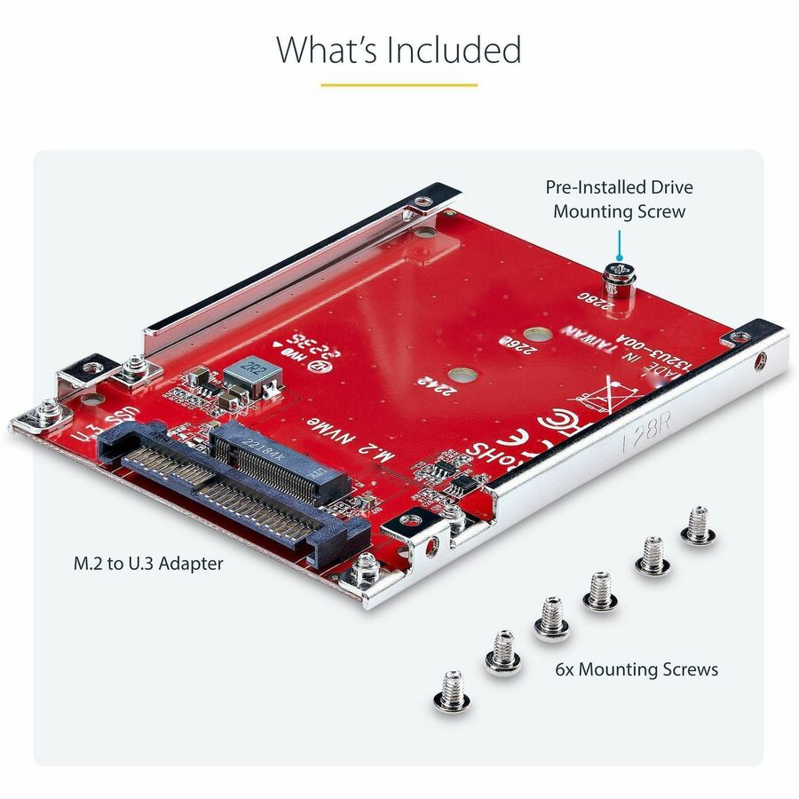 StarTech.com M.2 to U.3 Adapter, For M.2 NVMe SSDs, PCIe M.2 Drive to 2.5inch U.3 (SFF-TA-1001) Host Adapter/Converter, TAA Compliant StarTech.com M.2 to U.3 Adapter, For M.2 NVMe SSDs, PCIe M.2 Drive to 2.5inch U.3 (SFF-TA-1001) Host Adapter/Converter, TAA Compliant